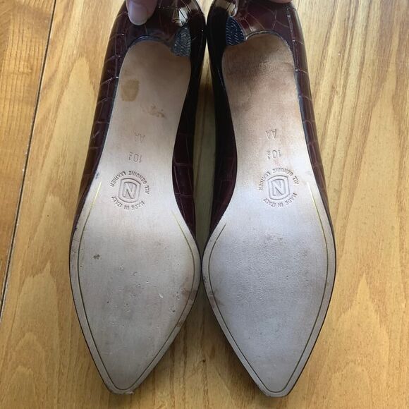 Classiques Nordstrom Italy Brown Croc Embossed Leather Pumps Size 10.5 Heels - Picture 9 of 9